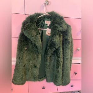 Michael Kors Cropped Faux Fur Green Jacket